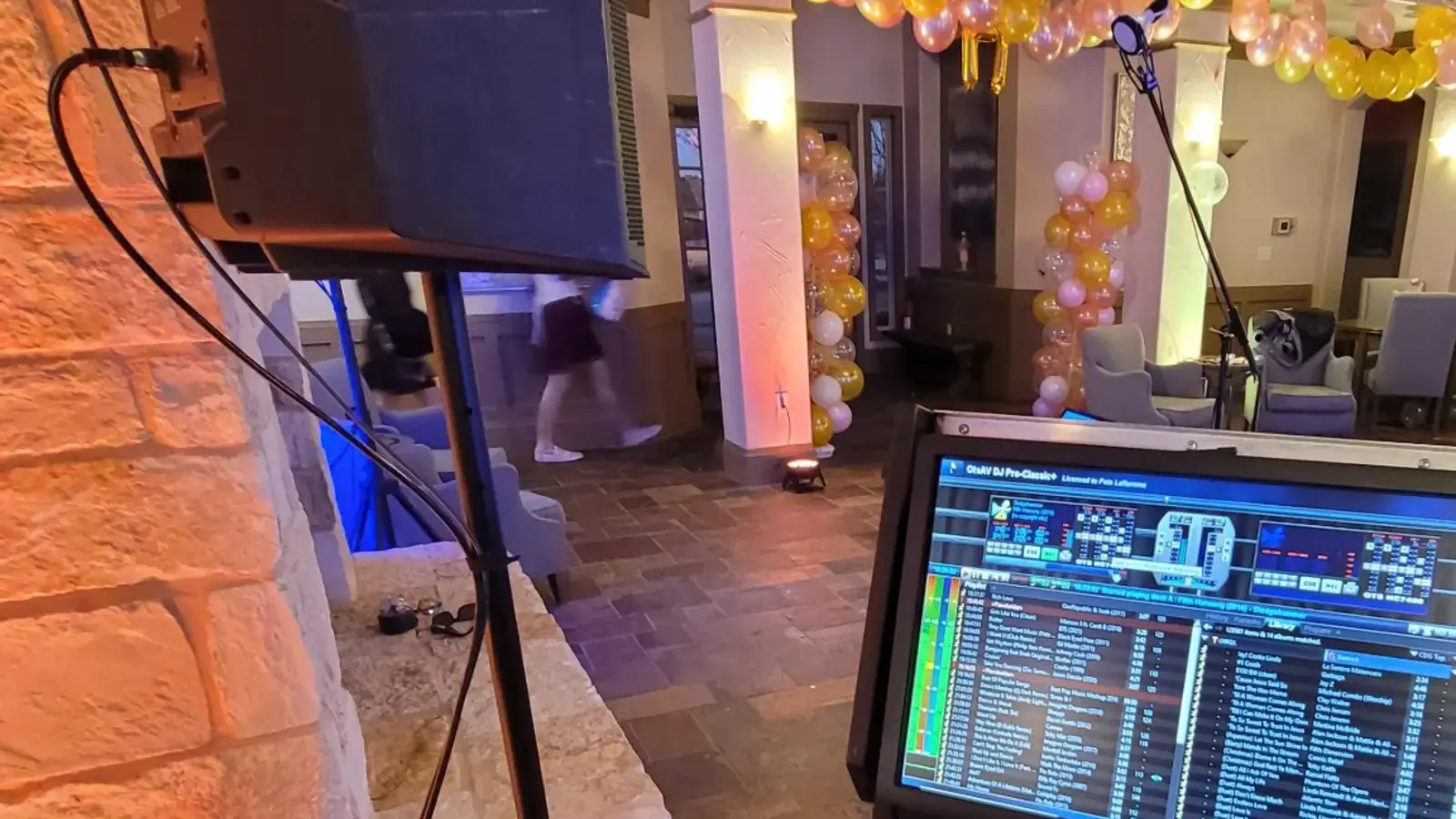 ThatDjGuy's real sound control station and speaker system at an event